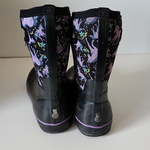 BOGS | Rain Boots Classic II Unicorn Awesome Black Purple Youth Sz 5 - Picture 4 of 5